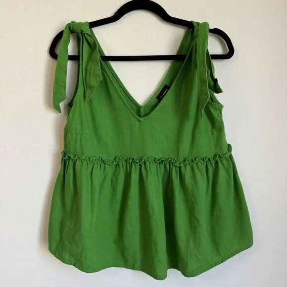 Who What Wear Kelly Green Linen Blend Oversized Baby Doll Tank Top Extra Small - Picture 2 of 8